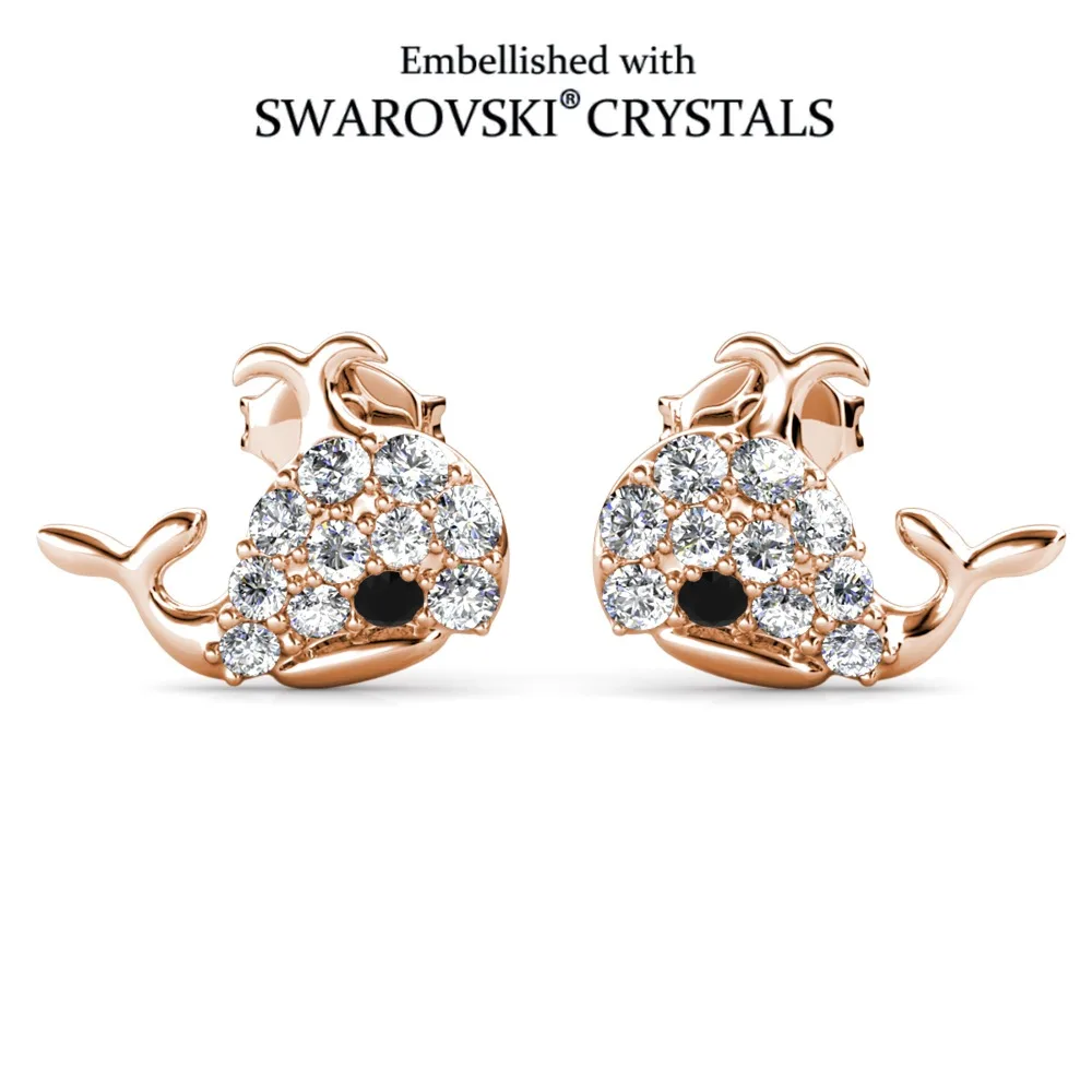 Trendy Ocean Whale Crystal Earrings Embellished with Swarovski Crystals Copper Fashion Jewelry Stylish Daily Party Gifts