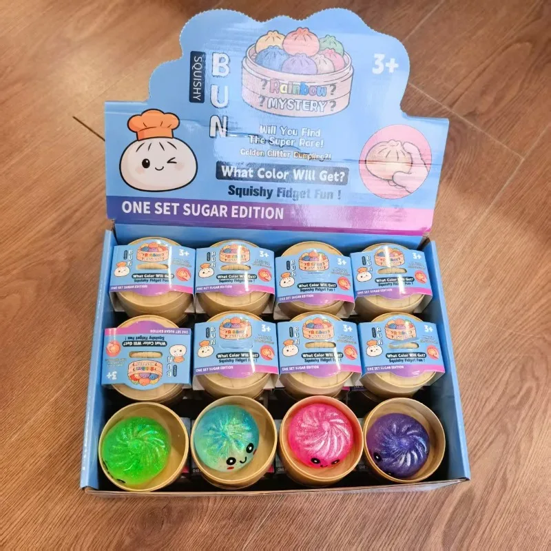 12 pcs Realistic Stress Relief Bun Squishy, Expression Style Maltose Char Siu Bun Slow Rising Toy