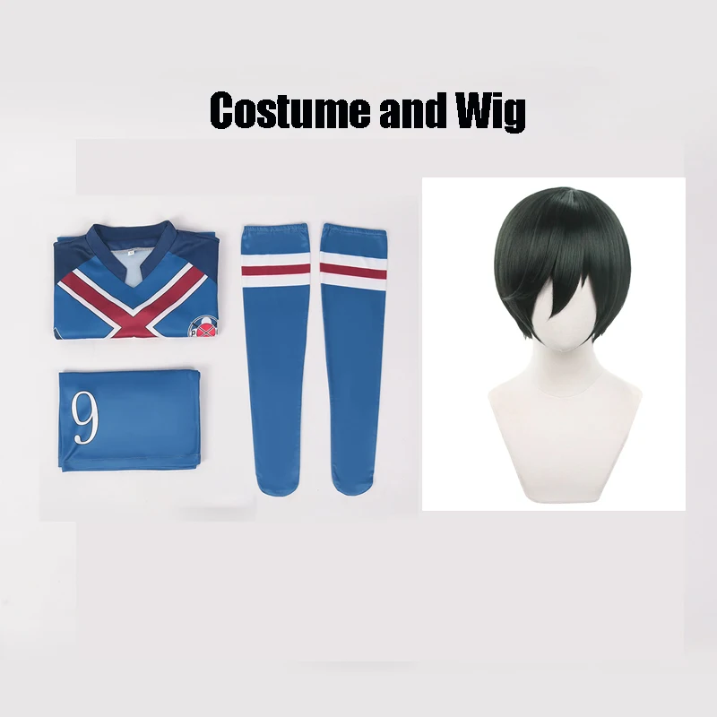 Blue Lock Anime Cosplay Costume pour hommes, Rin Itoshi, perruque, n ° 9, tenue de football, fête de sport d'Halloween, uniformes