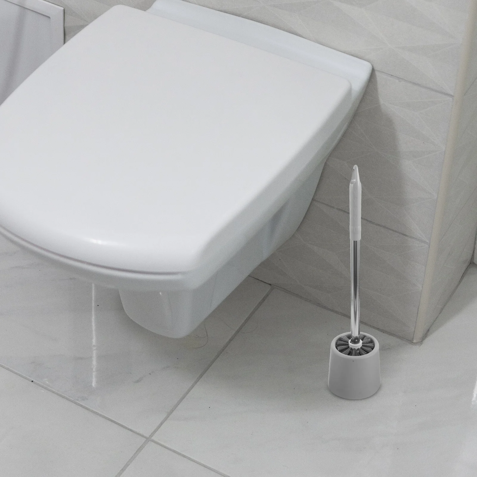 

1Set Toilet Brush Set Dead Corner Round Head Plastic Holder Base Long Handle Bathroom Cleaning Tools Household Necessities