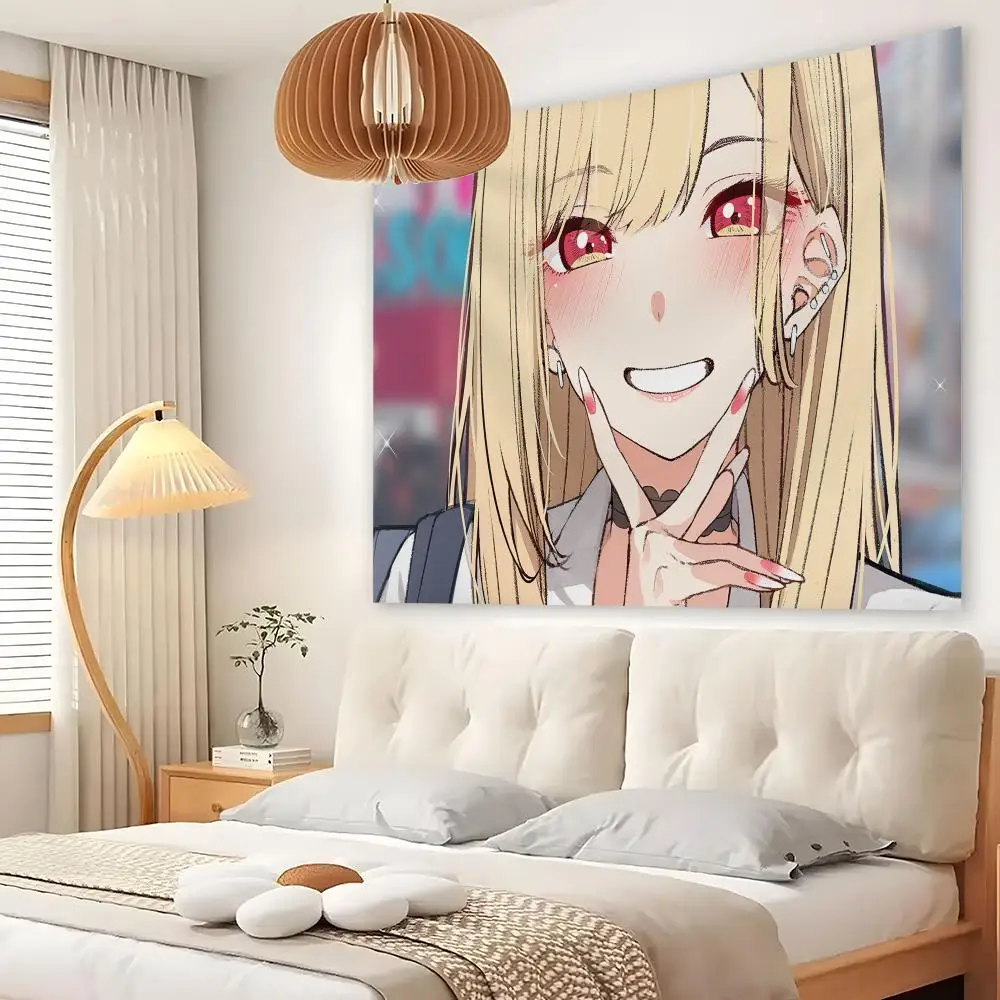 D-Dress Up Girl Anime Tapestry Custom Living Bedroom Party Dormitory Interior Wall Bohemian Decoration Attached Clip