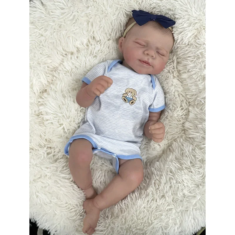 48CM 전신 비닐 실리콘 베이비돌 리본 파스칼 신생아 잠자는 여자아이/남자아이 3D 페인팅 피부, 보이는 정맥 포함 베베 리본