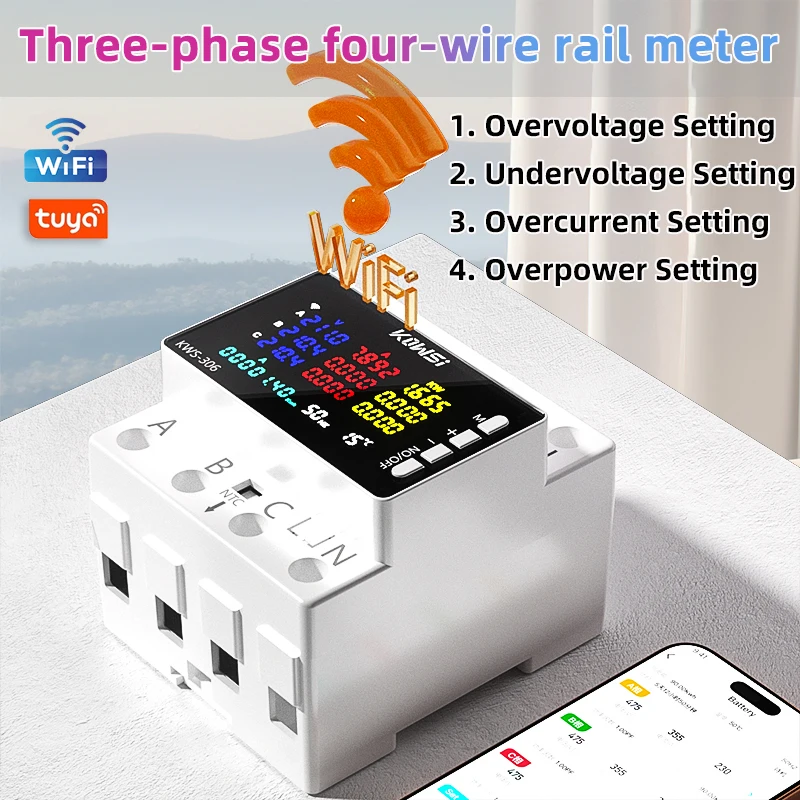 KWS-306WF Tuya Wifi Din Rail compteur d'énergie 3 phases 4 fils AC 85-290V compteur d'électricité intelligent sur sous-tension protecteur