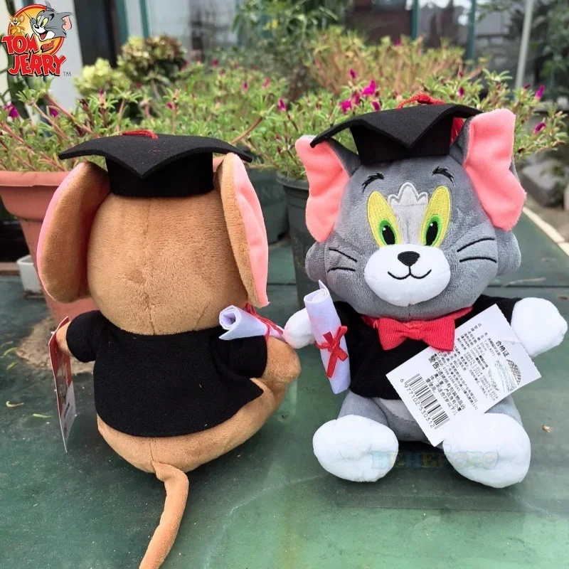 20cm Doctor Tom and Jerry Cartoon Plush Toys Graduation Gift Cute Kawaii Stuffed Cat and Mouse Dolls Home Car Decoration