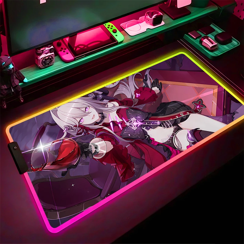 

RGB Mouse Pad Thelema Honkai Impact 3 Non-Slip Rubber Edge locking mousepads Game play mats notebook computer Home Decor