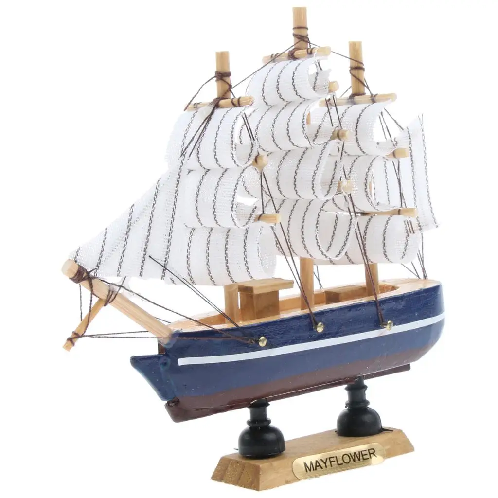 homyl Mediterranean Style Handmade Wooden Sailboat Model Decor Boat Gifts 14cm