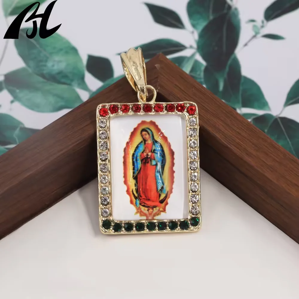 Catholic Religious Our Lady of Guadalupe 14k Gold Plated Pendant Virgen De Guadalupe Oro Cadena Medalla Pendant