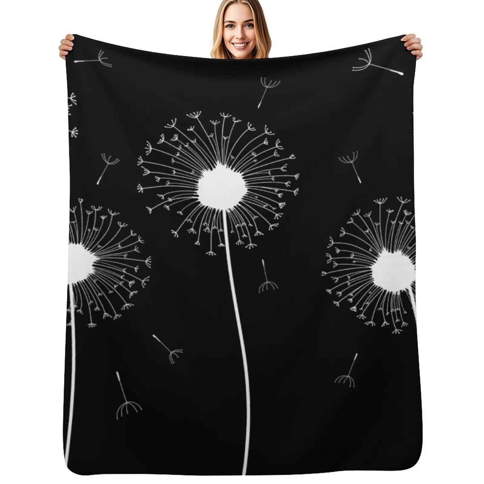 

White Dandelion Pattern Throw Blanket Winter beds Decorative Sofa Nap Polar Blankets