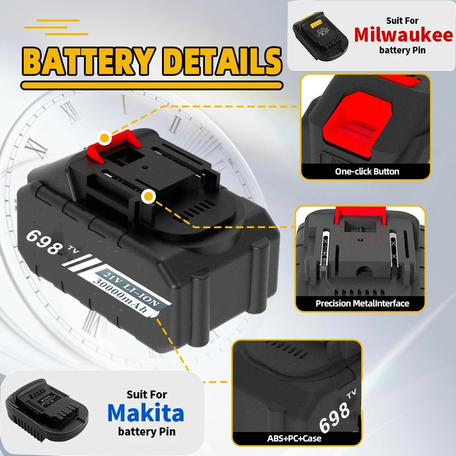 Batería de litio duradera recargable de alta potencia de 15000mAh para reemplazo de herramienta eléctrica de 21V para batería Makita para batería Dewalt