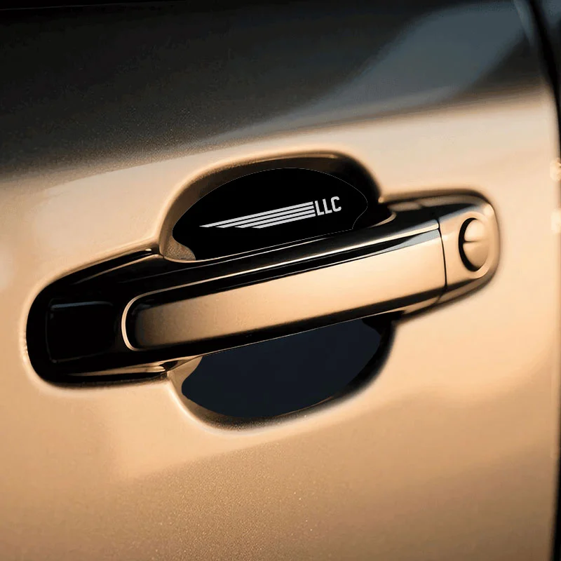 4Pcs Striped Car Door Handle Anti-scratch Protective Stickers, Black Background with White Text & Line Vinyl Decals