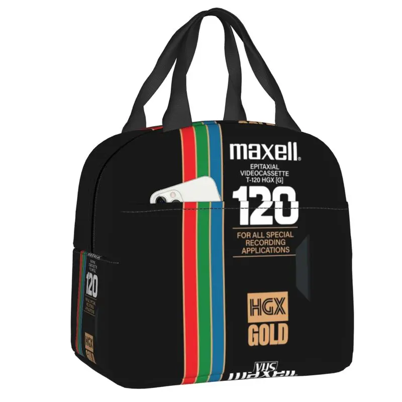 VHS Maxell Insulated Lunch Bags for Women Vintage Movie Cinema Theater Portable Cooler Thermal Bento Box Work School Travel