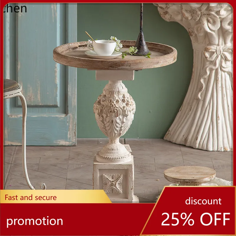 

HXL Folk Style Living Room Small Coffee Table Balcony Sofa Side Table Decorative Small Round Table