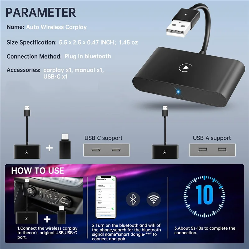 جديد! !Carplay محول لاسلكي سلكي إلى دونجل Carplay اللاسلكي آيفون واي فاي تحديث عبر الإنترنت محول Carplay اللاسلكي #3