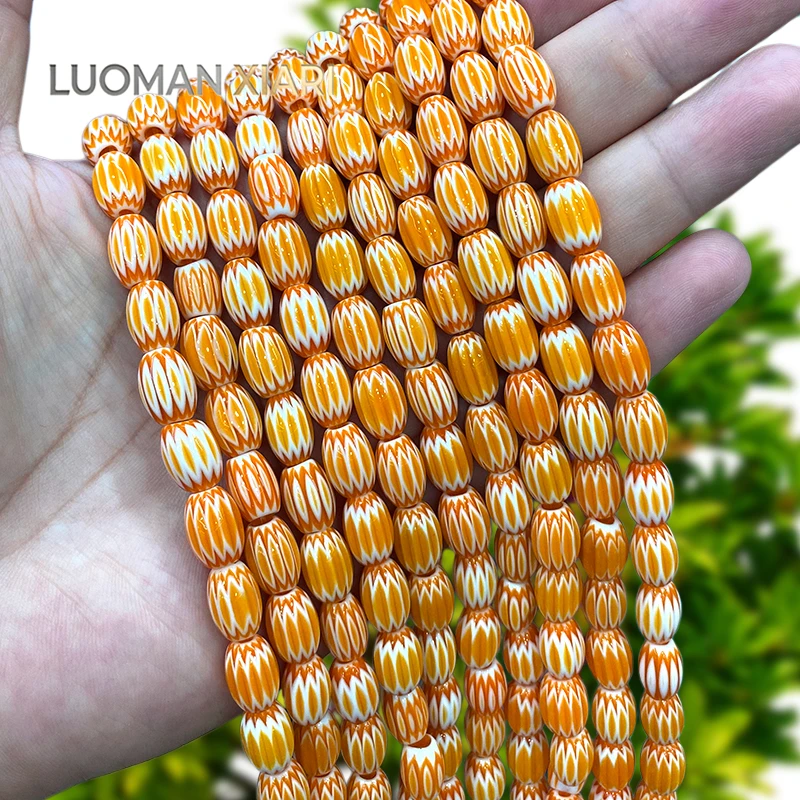 8x12mm Oval Orange Handmade Colored Lampwork Bead Liuli Spacer Beads for Jewelry Making Diy Bracelet Charms Accessories 15''