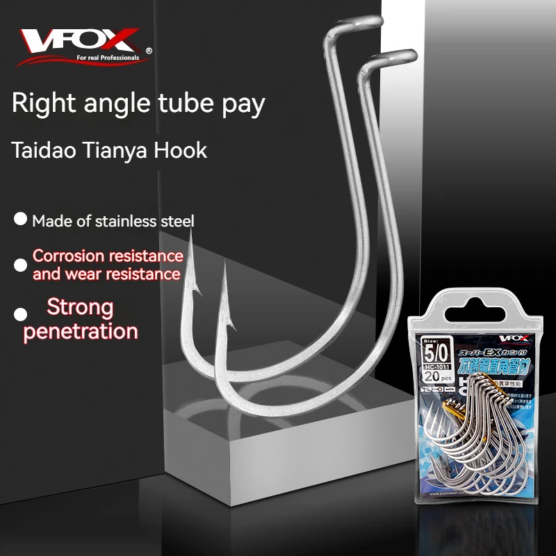 

VFOX Stainless Steel Right Angle Tube Pay Hooks Chiba Hooks Sea Fishing Sharp Tandem Hooks Fishing Barb Hooks