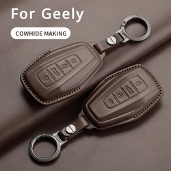 Leather Car Remote Key Case Cover For Geely Emgrand X7 EX7 Coolray 2019 2020 Auto Key Shell Fob Protection Keychain Accessories