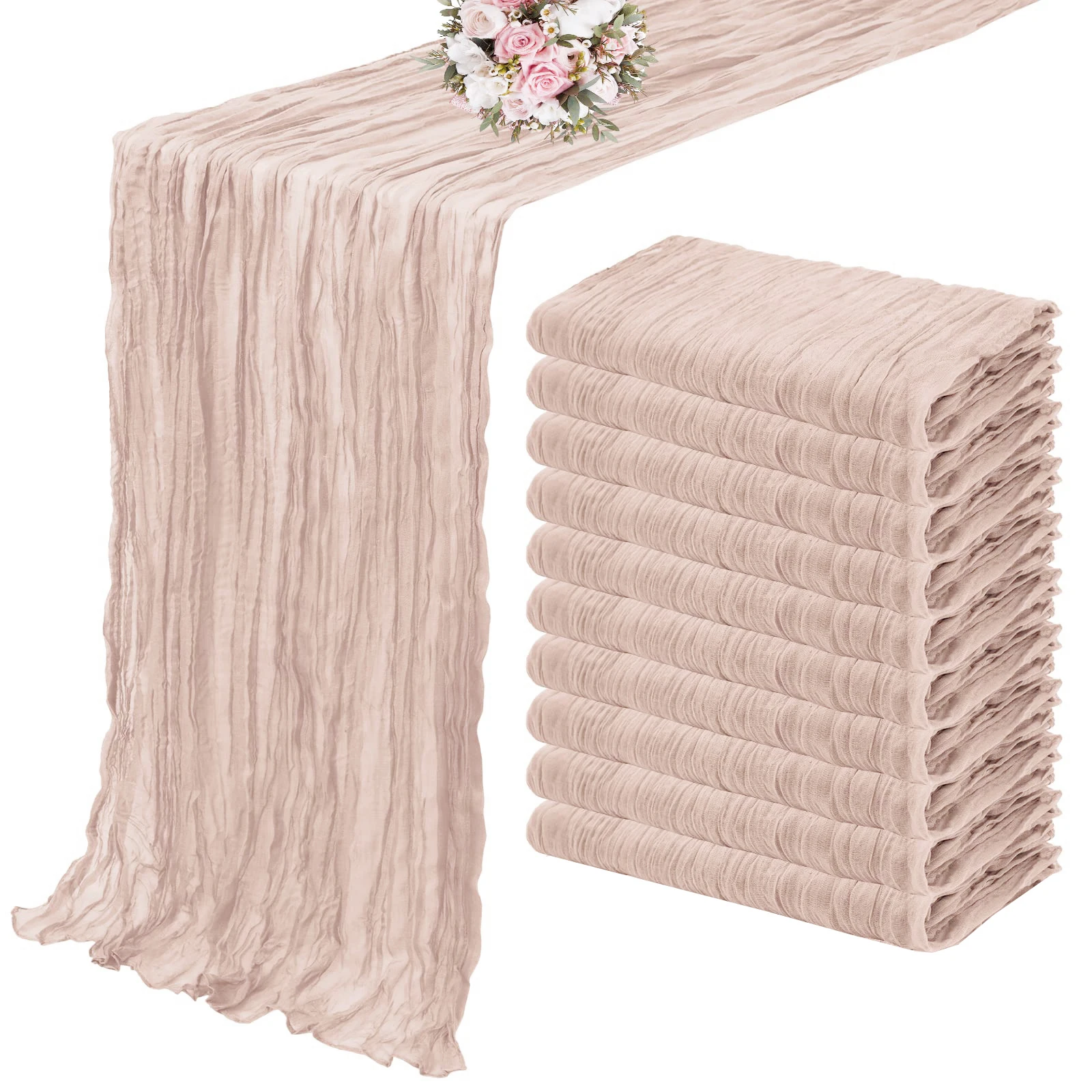 10PCS Set Semi-Sheer Gauze Wedding Table Runner Dark Beige Cheesecloth Table Dining Party Christmas Banquets Arches Cake Decor