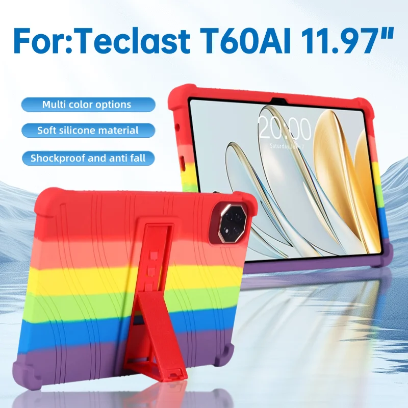 For Teclast T60AI Tablet 11.97-inch Pro Tablet 2024 Model Case,Soft Silicone Adjustable Stand Cover Lightweight Kids Friendly