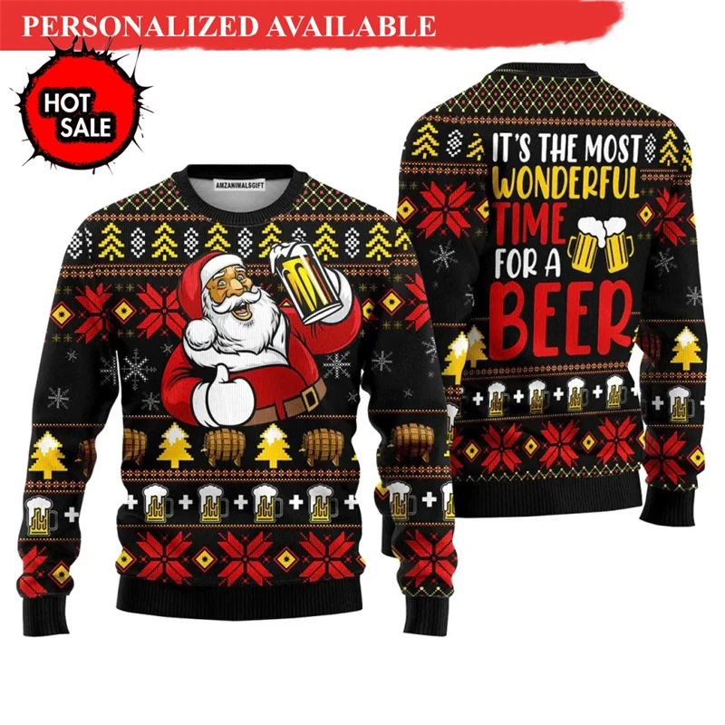 Hot Sale Beer Ugly Christmas Sweater For Women Clothes Funny Bar Party Men Sweatshirts Casual Male Pullovers Beers Tracksuit Top