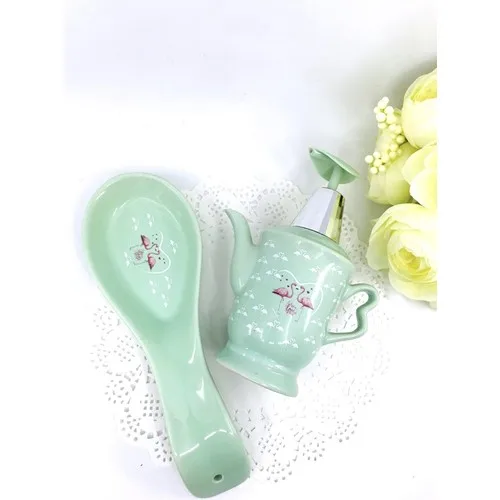 Acar Flamingo Pattern Dirty The Spoon Holder & soap dispenser Set