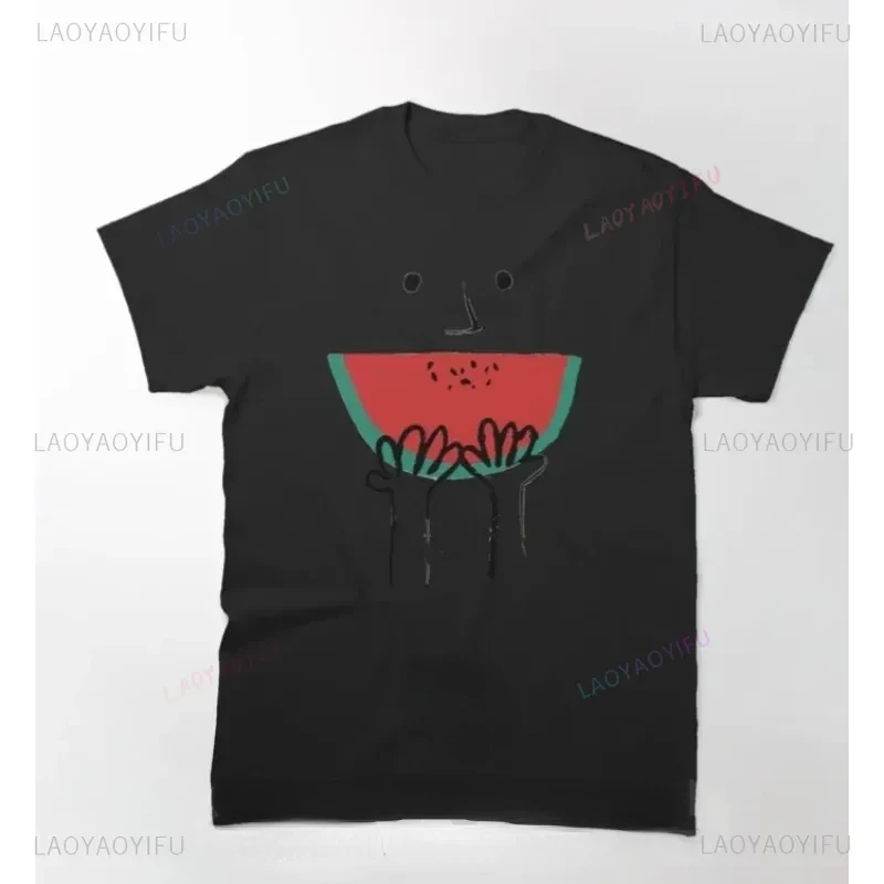 Hand-painted watermelon illustration printed short sleeve Harajuku design sense niche top T-shirt