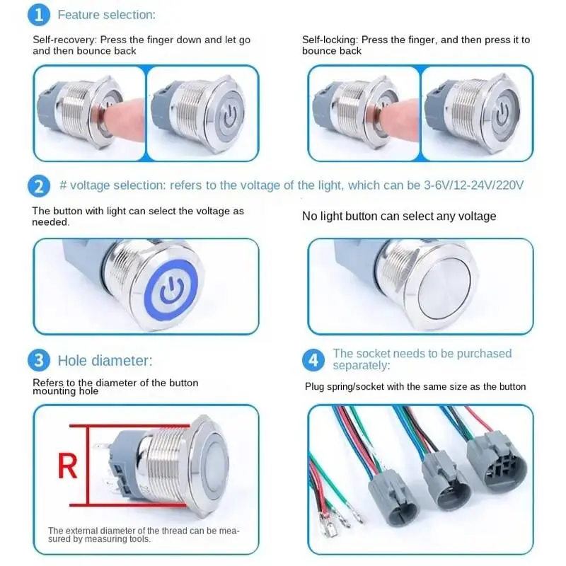 10pcs 12mm Metal Button Switch 3A Waterproof IP65 With Light LED Reset Self-locking Small Round Start Power Control
