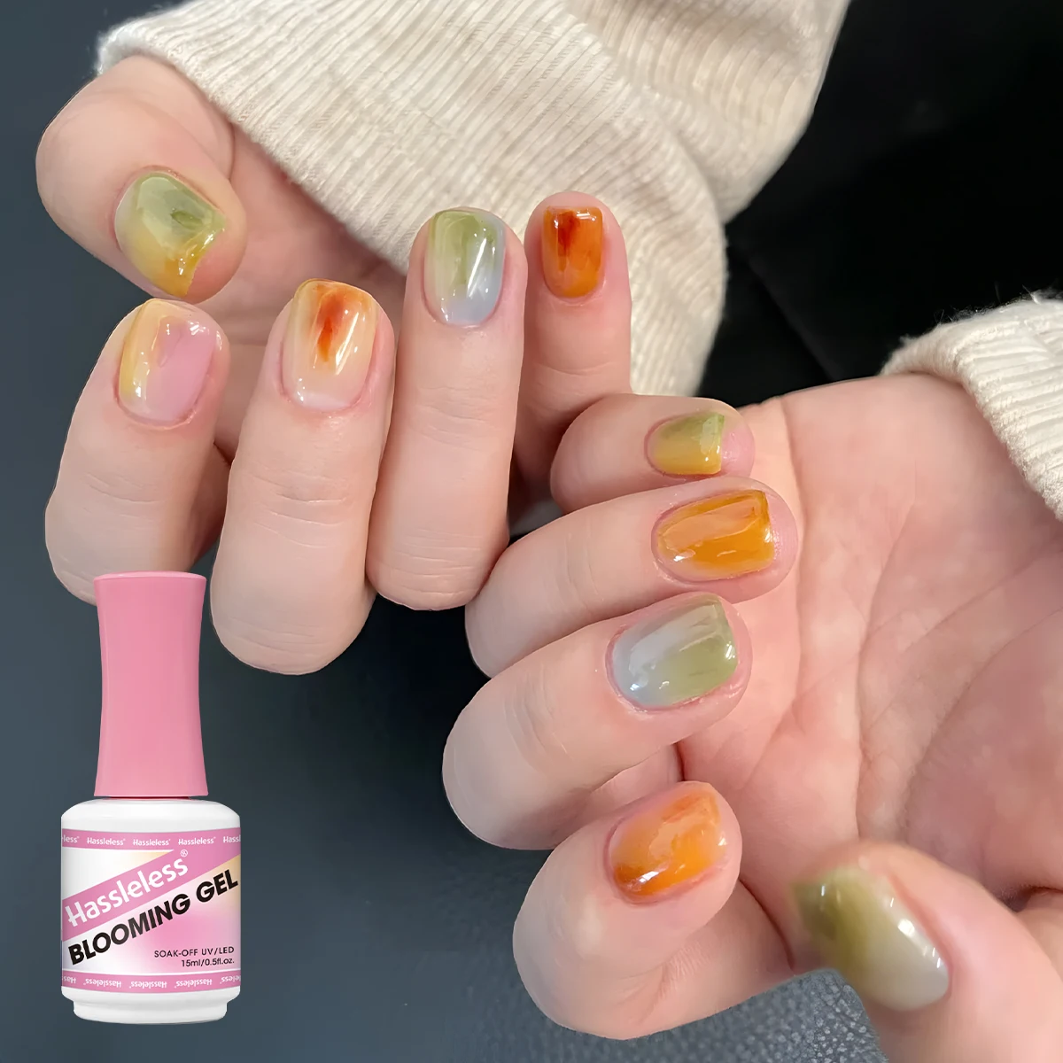 Hassleless 15ml clear gradient flower effect nail polish, soaked and blended with UV gel polish, can create an ink painting styl image 5