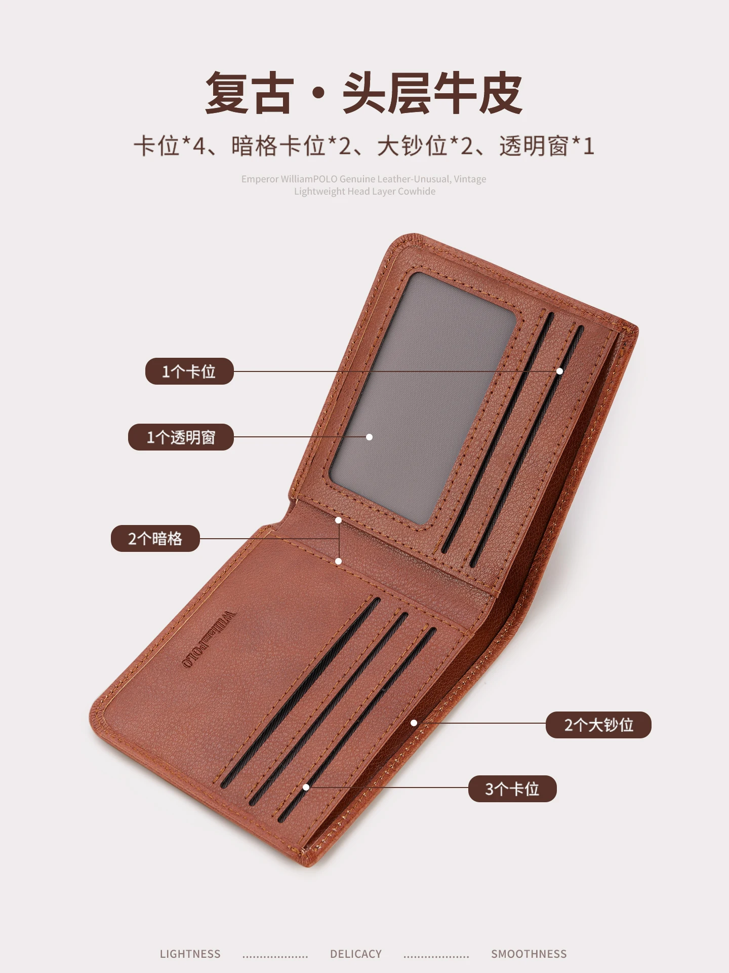 Men's Wallet 2025 New Style Vintage Top Grain Leather Ultra-Thin Card Holder Anti-Theft Anti-Scratch Anti-De-Magnetization Card