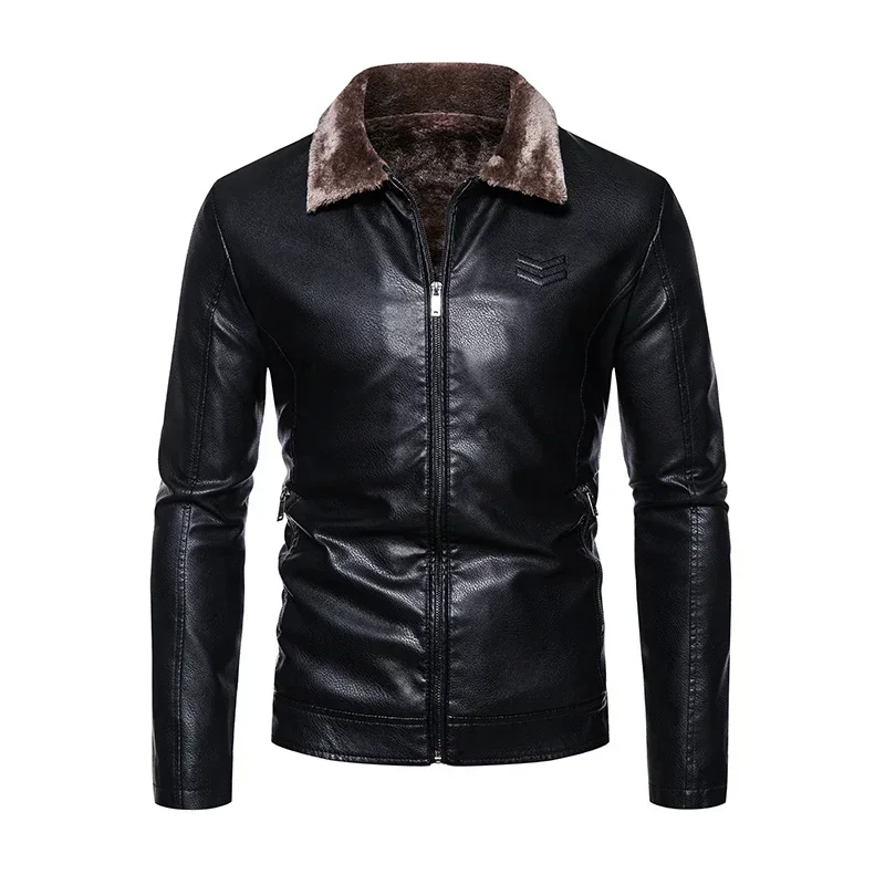 Brand Leather Jacket Men\'s Winter Motorcycle Clothes Leanther Jacket Men\'s Thickened Fur Collar Windproof Pu Leather Coat Male