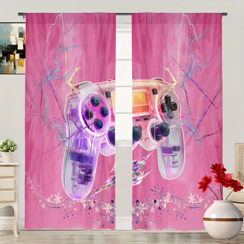 2pcs Game Controller Printed Curtains Rod Pocket Decorative Window Drapes Window Treatments For Bedroom Living Room Home Decor