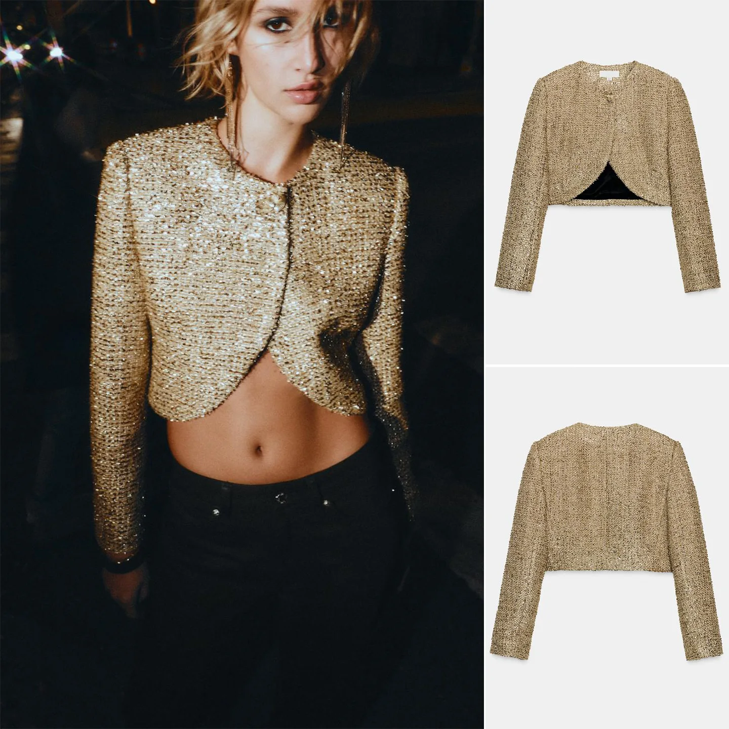 

Women's Winter New round Ne Long Sve Jaet with Padded oulder Metal Color Tead Construction ort Outerwear