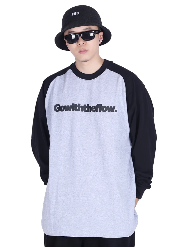 FBS American Streetwear Retro Color Block Shoulder Insert Loose Casual Hip Hop Dance Long Sleeve T-Shirt Cotton round Neck ...
