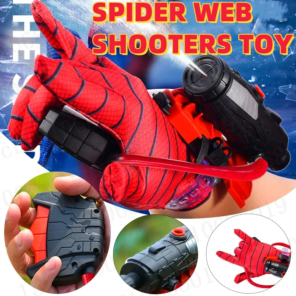 Atiradores de teia de aranha brinquedo super-herói armas de esguicho com luva pulso pulverizador de água brinquedo de combate de água para crianças e adultos