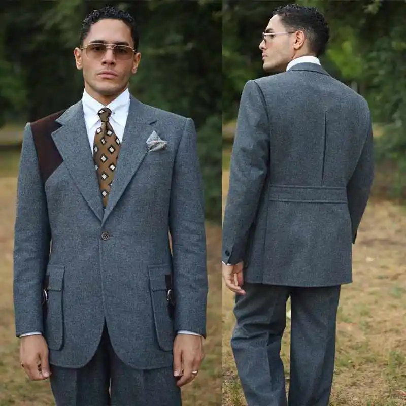 Elegant Men Suits Set 2 Piece Blazer Pant Single Breasted Notch Collar Formal Office Occasion Commuting Customized