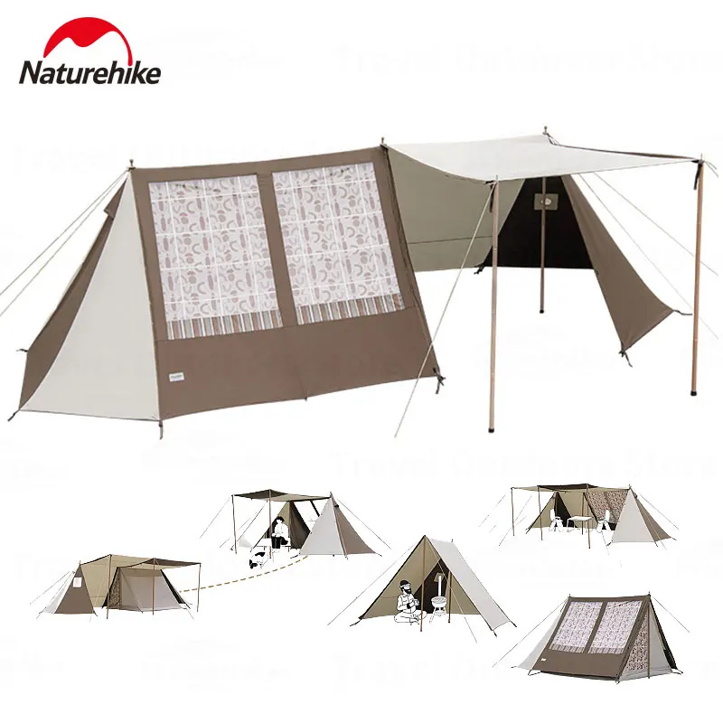 

Naturehike Camping Retro Tent 2-3 People Outdoor Cotton Tent Canopy Awning Garden Tents Multi Mode Can Switched With Chimney