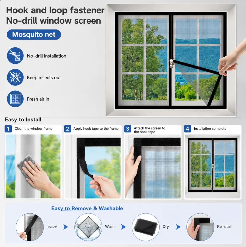 Household Mosquito Screen Zipper Style Is More Advanced Self-adhesive No Need for Drilling Installation Reusable Easy to Store
