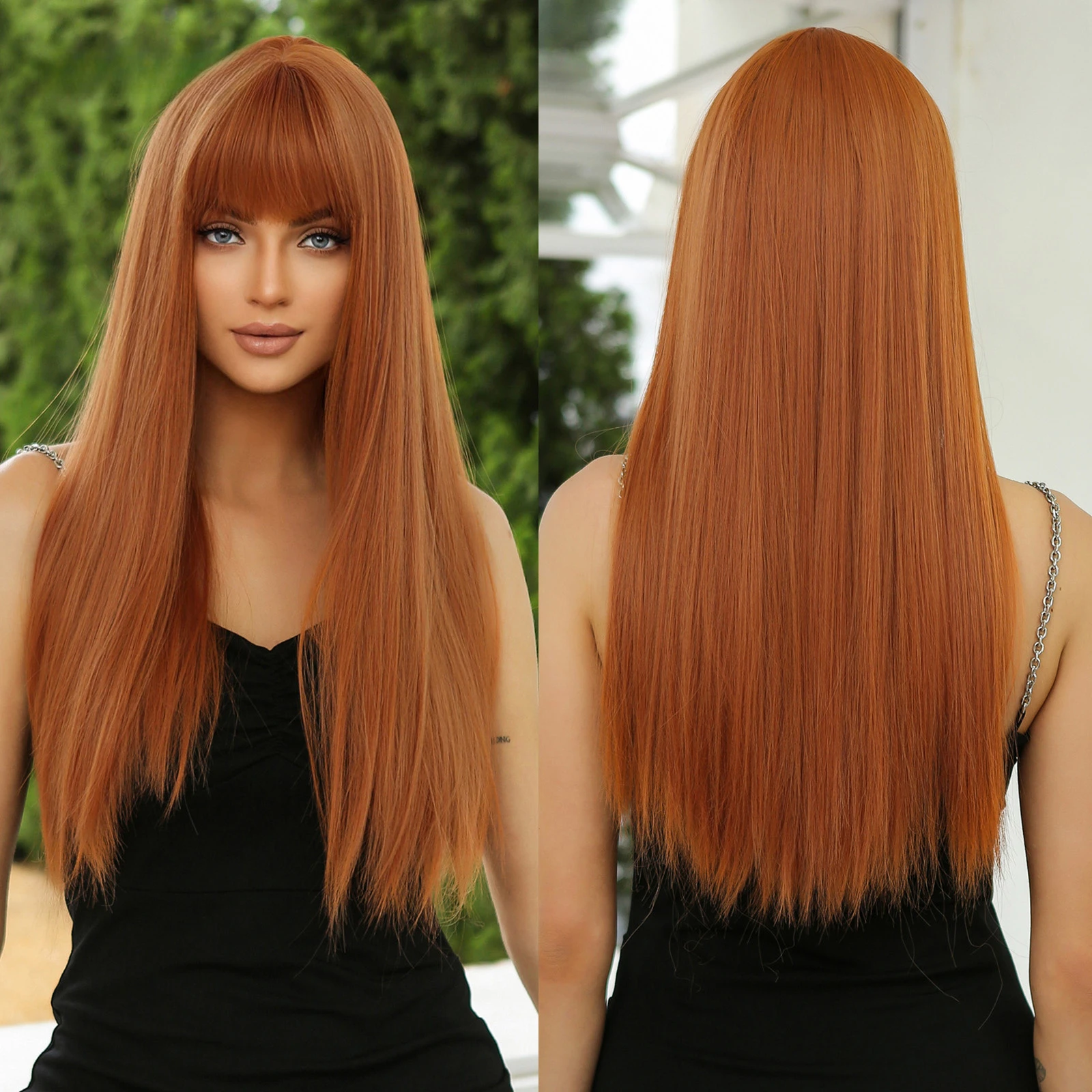 

Long Ombre Black Orange Wine Red Synthetic Women Heat Resistant Layered Cosplay Daily Wigs