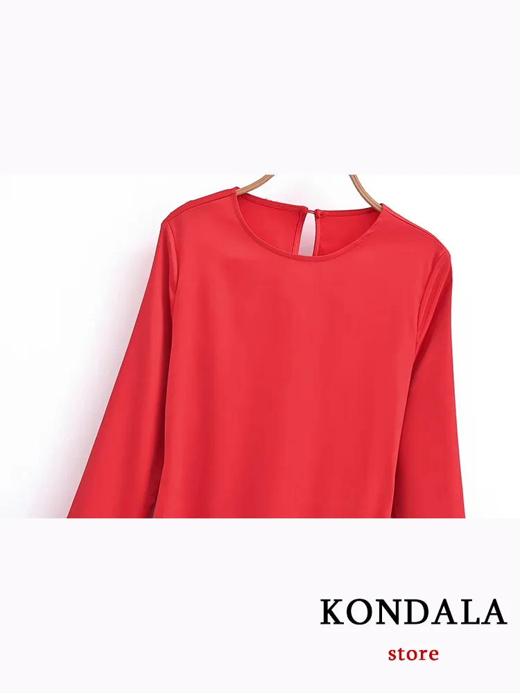 KONDALA Vintage Chic Red Women Dress Solid Long Sleeve Zipper O-Neck Backless Dress Fashion 2024 Evening Club Slim Vestidos