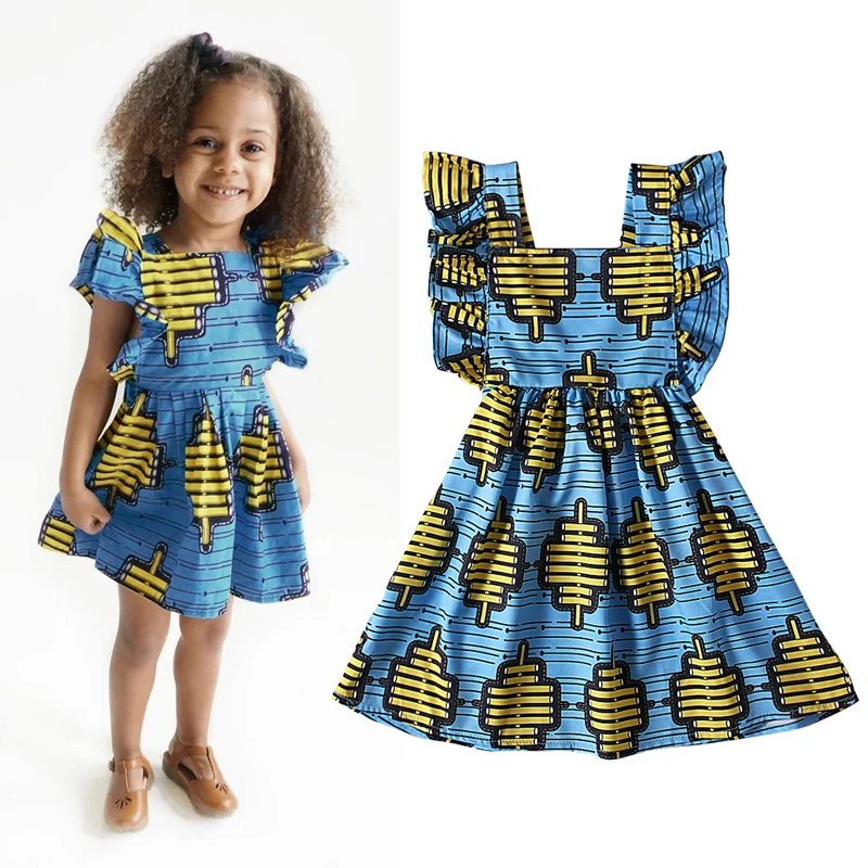 Girls children's summer small flying sleeves backless strap dress sleeveless Bohemian style short skirt children's cloth