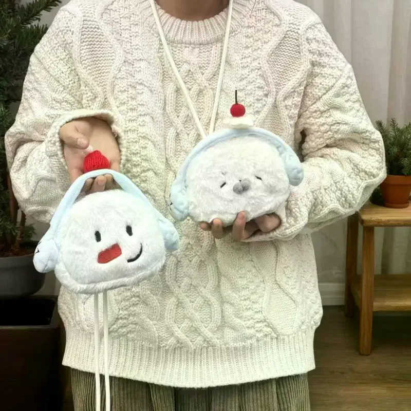 Cute Plush Snowman Coin Purse Cartoon Mini Wallet Zippered Small Money Bag Portable Key Card Storage Pouch for Kids Girls