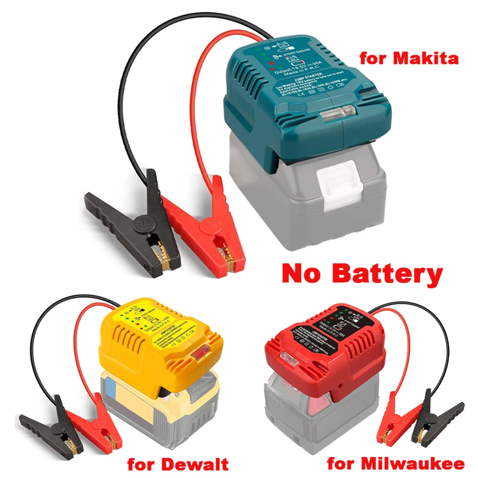 점퍼 케이블 및 클램프가 포함된 Makita/Dewalt/Milwaukee 18V 리튬 이온 배터리 전원용 자동차 점프 스타터 어댑터