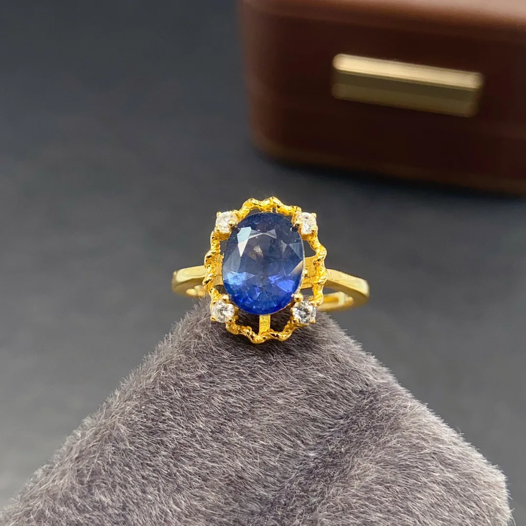 S925 Sterling Silver Natural Sapphire Ring,7*9mm Oval Cut Gemstone Halo Ring Vintage Jewelry Gift For Women