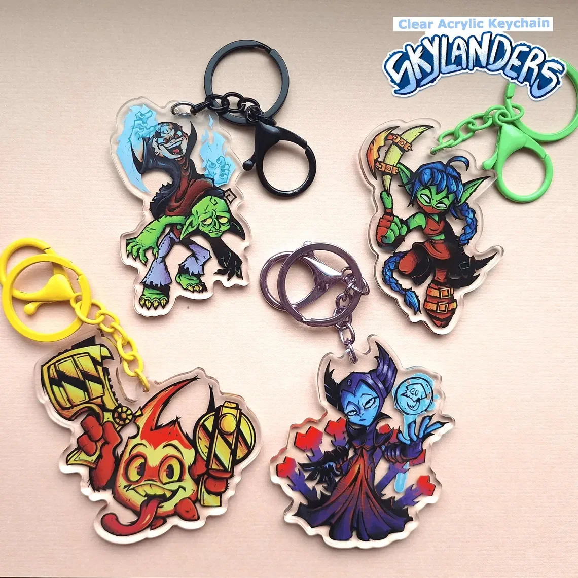 Llaveros de acrílico transparente de 3 pulgadas de Skylanders - Colgantes coleccionables de personajes para bolsos, juguete antiestrés de PVC, regalo para niños