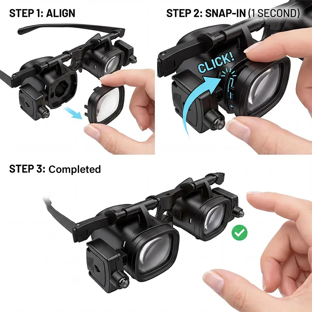 Uhrenreparatur-Lupe, Kopfmontierte Vergrößerungsgläser mit LED-Leuchten, Hochauflösend, Tragbar, Verstellbar, 2X 6X 10X 24X – Detail 6