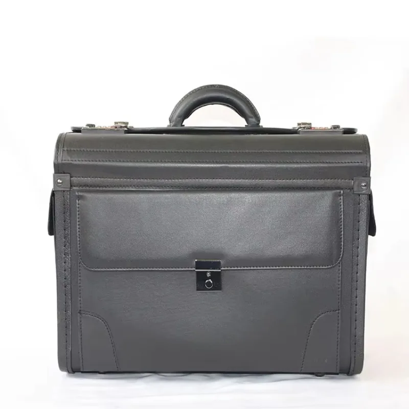 Business briefcase with pocket travel men's pilot case briefcase leather briefcase