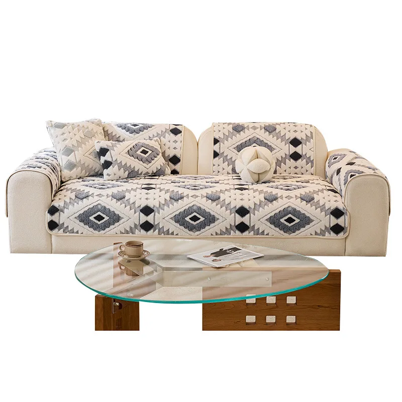 1 piece fleece jacquard sofa cover living room bedroom furniture dustproof cloth machine wash slip resistant sofa protection pad