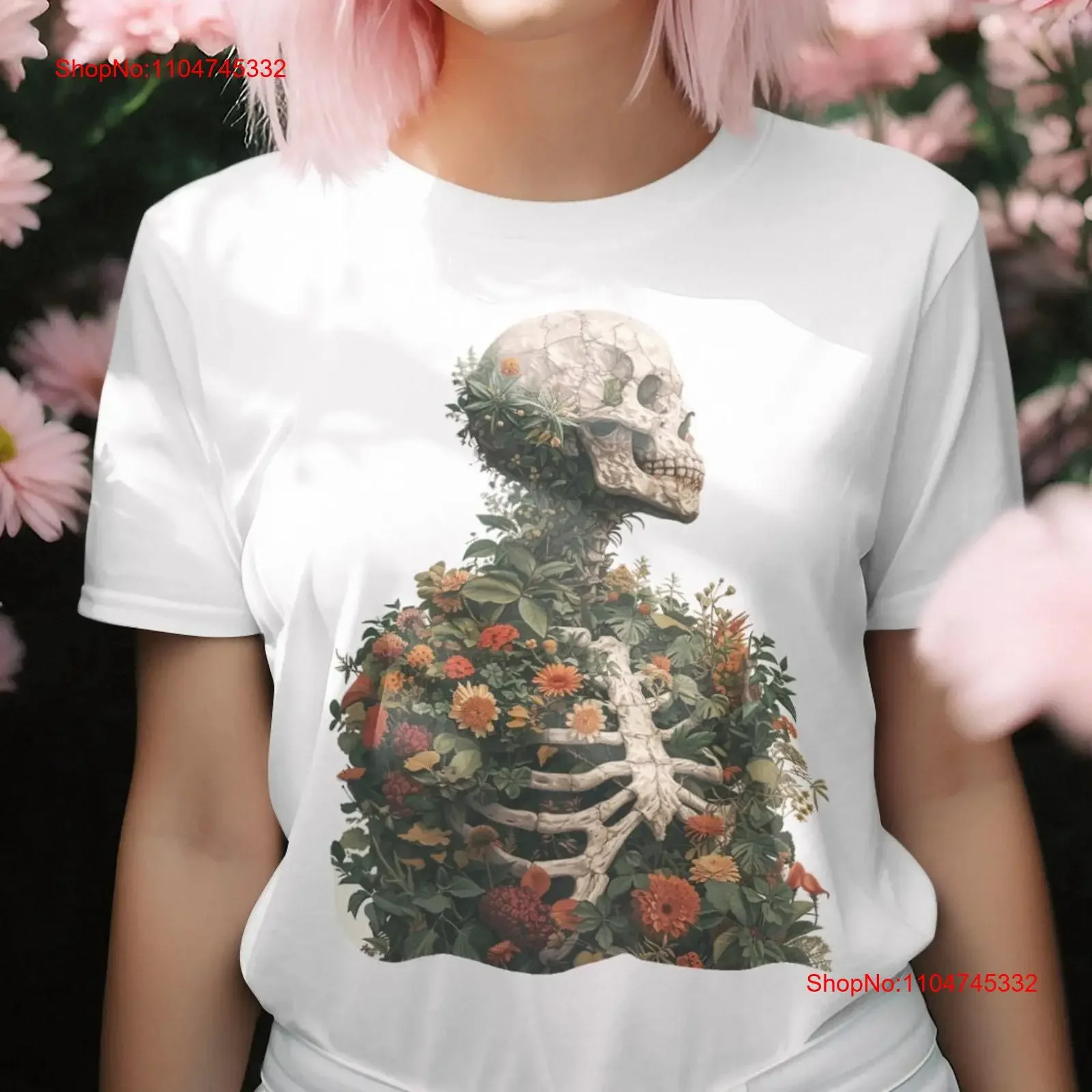 Camiseta de esqueleto Floral BoHo primavera flores silvestres botánico S vintage lavado ligeramente ropa de diseñador homme