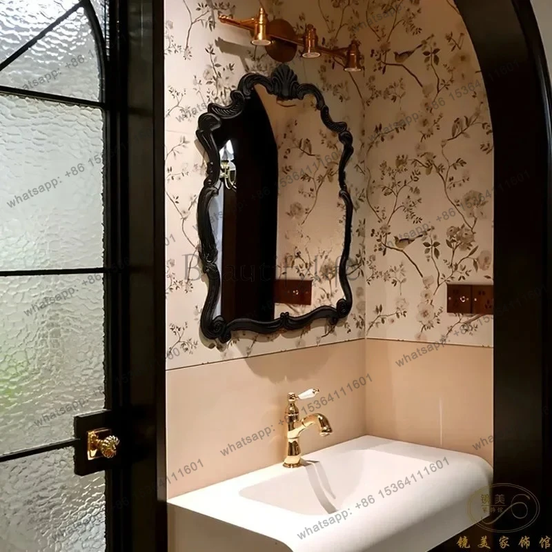 French bathroom wall-mounted American smart mirror retro makeup mirror with lamp bathroom European fireplace decorative