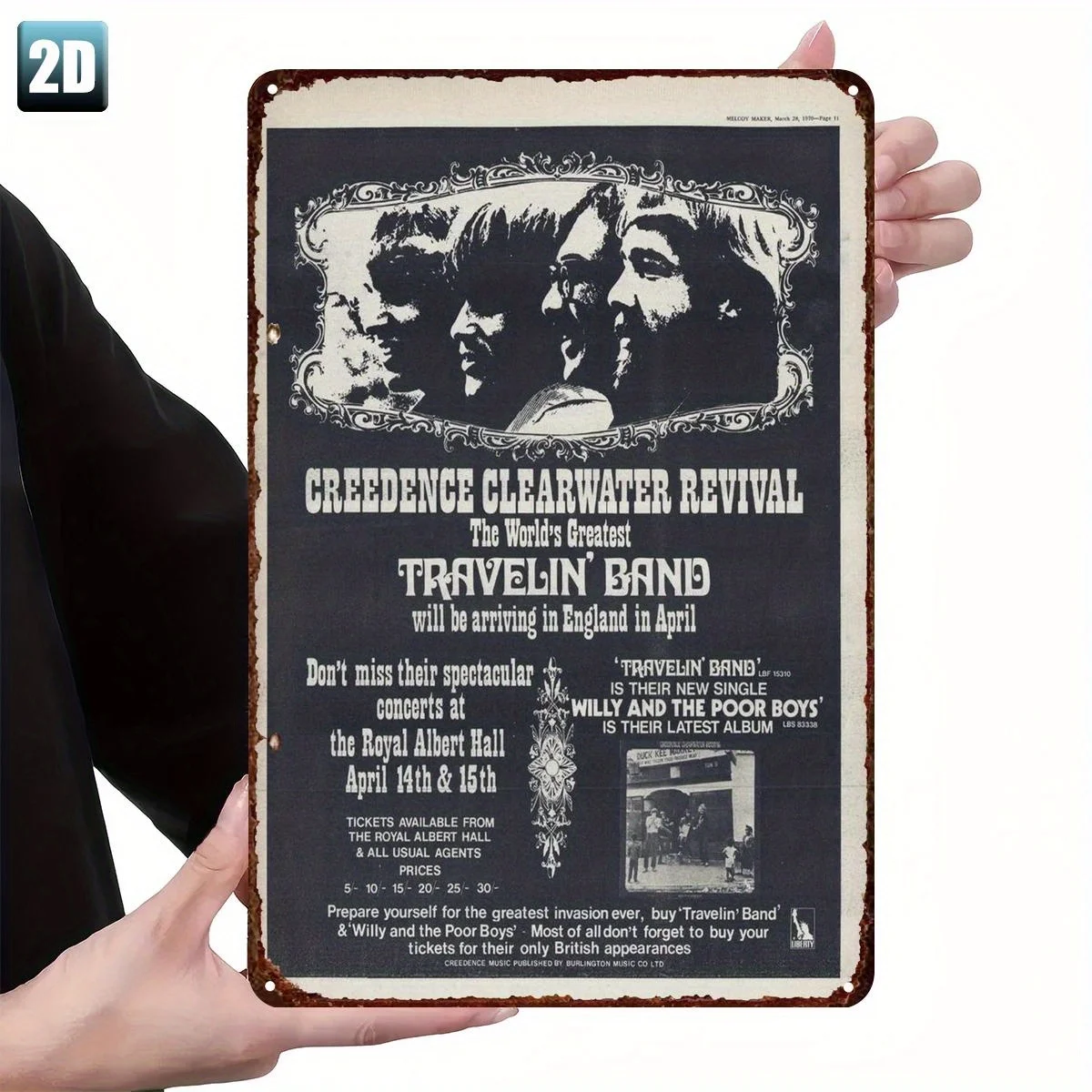 Vintage Creedence Clearwater Revival & Travelin' Band 1970 UK Tour Concert Poster Metal Tin Sign - Retro Rock Band Live in Engl