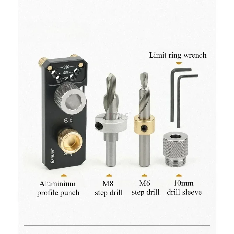 Adjustable Positioning Punching Set for 20/30/40 Series Aluminum Profiles Wear Resistant Woodworking Punching Jig Hand Tools Set